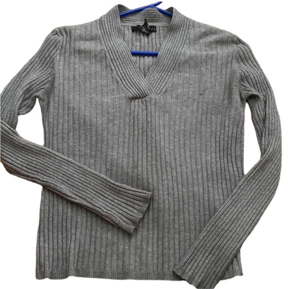 Grace brand | Grey stretch vneck ribbed ripple sweater long sleeve size large